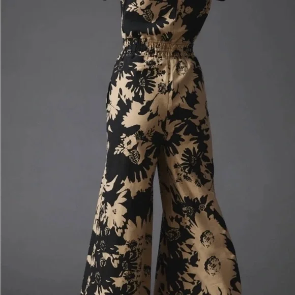Anthropologie Black and Tan Floral Jumpsuit - Picture 3 of 5